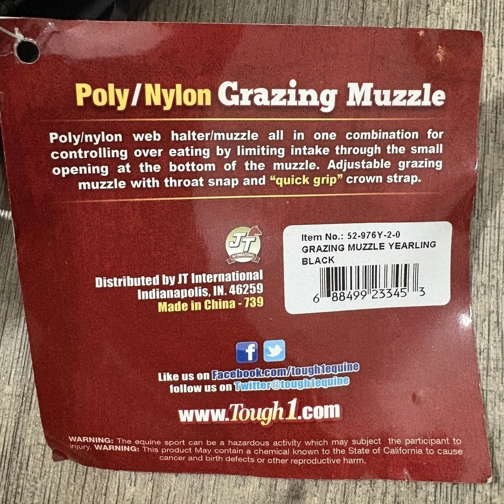 Tough-1 Yearling Size Black Poly Nylon Grazing Muzzle Horse Tack Equine 52-976Y